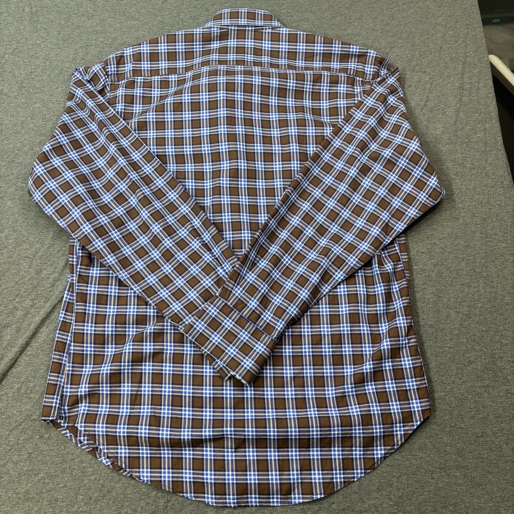 Thomas Dean‎ Men's Blue and Brown Checkered Shirt - Picture 7 of 7